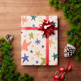 Winter Holiday with Colorful Star Pattern Cadeaupapier