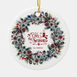 Winter Holiday Wreath 'Dit is het seizoensmonogram Keramisch Ornament