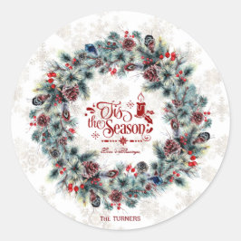Winter Holiday Wreath 'Dit is het seizoensmonogram Ronde Sticker