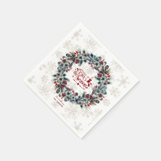 Winter Holiday Wreath 'Dit is het seizoensmonogram Servet (Hoek)