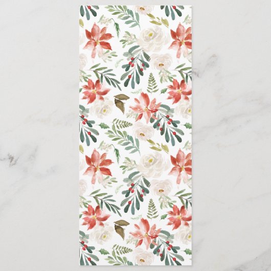 Winter Holly Berries en Floral Kerstmis Menu (Achterkant)