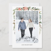 Winter Holly Berries & Floral Photo Holiday Kaart (Voorkant)