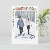 Winter Holly Berries & Floral Photo Holiday Kaart (Staand voorkant)