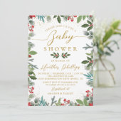 Winter Holly Berries kerstfeestdag Baby shower Kaart (Staand voorkant)