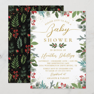 Winter Holly Berries kerstfeestdag Baby shower Kaart