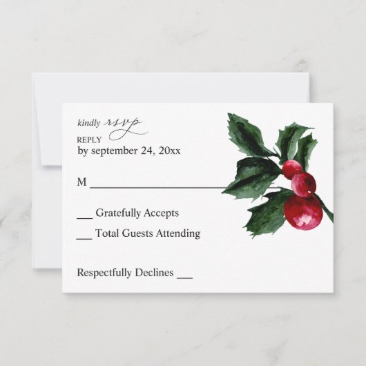 Winter Holly Berry no Meal RSVP Card (Voorkant)