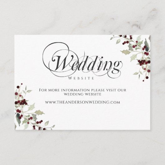 Winter Holly Berry Wedding Website Enclosure Card Informatiekaartje (Voorkant)