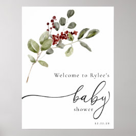 Winter Holly Branch Baby shower Welkom Foam Board Poster
