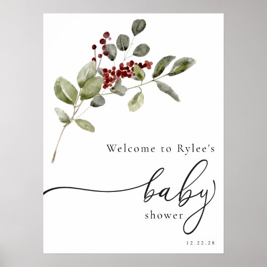 Winter Holly Branch Baby shower Welkom Foam Board Poster (Voorkant)