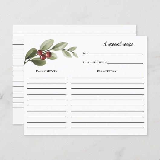 Winter Holly Branch Vrijgezellenfeest Recipcard (Voorkant / Achterkant)