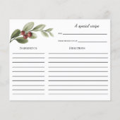 Winter Holly Branch Vrijgezellenfeest Recipcard (Voorkant)