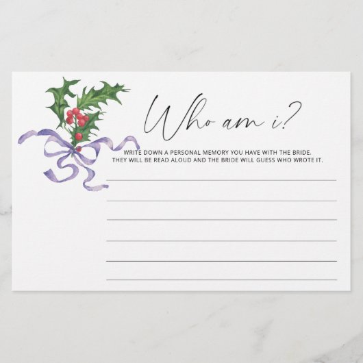 Winter holly branch Wie ben ik vrijgezellenfeest s Briefpapier (Voorkant)