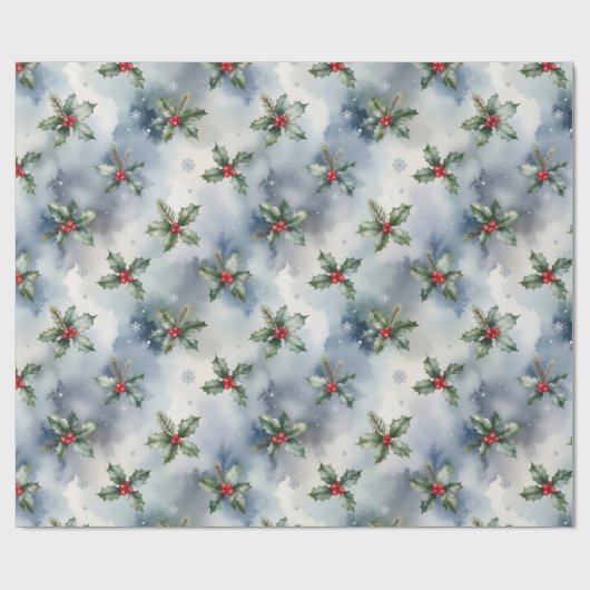 Winter Holly Christmas Cadeaupapier (Vlak)