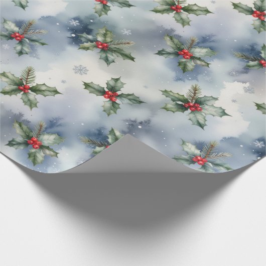 Winter Holly Christmas Cadeaupapier (Hoek)
