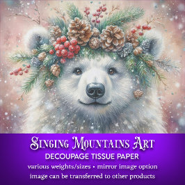 Winter Holly Crown Polar Beer Decoupage Tissuepapier