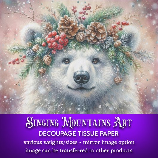 Winter Holly Crown Polar Beer Decoupage Tissuepapier