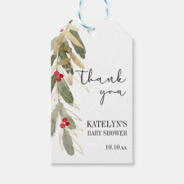 Winter Holly Dank u Label Kerst Baby shower Cadeaulabel