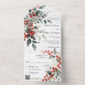 Winter Holly en sneeuwvlokken met QR-code All In One Uitnodiging (Binnen)