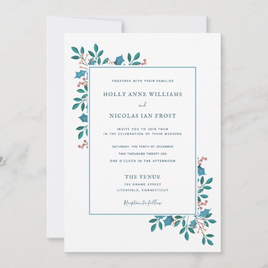 Winter Holly Floral Wedding Suite Uitnodiging (Voorkant)