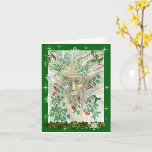 Winter Holly King Yule Kaart (Gele Bloem)