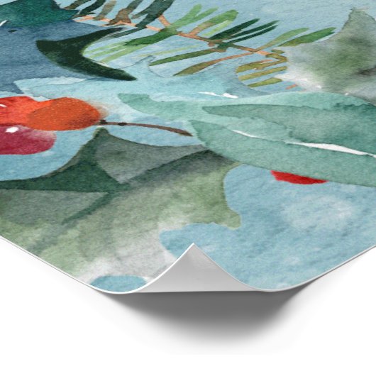 Winter Holly Red Robin Kerstmis Poster (Hoek)