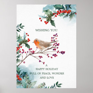 Winter Holly Red Robin Kerstmis Poster