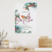 Winter Holly Red Robin Kerstmis Poster (Keuken)