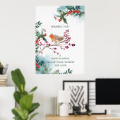 Winter Holly Red Robin Kerstmis Poster (Thuiskantoor)