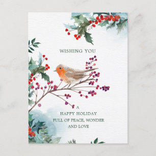 Winter Holly Red Robin Kerstwens Briefkaart