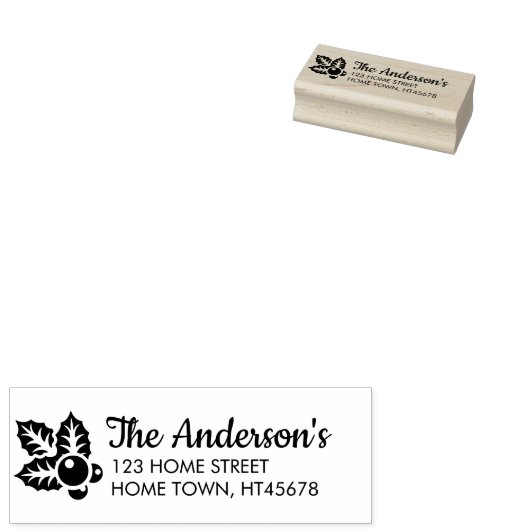Winter Holly Return Address Rubberstempel (Gestempeld)