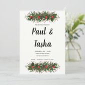 Winter Holly Wedding Invitation Kaart (Staand voorkant)