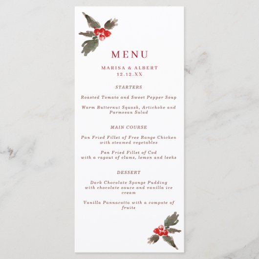 Winter Holly Wedding Menu (Voorkant)