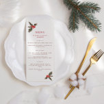 Winter Holly Wedding Menu<br><div class="desc">Festive bruiloft bestaat uit twee waterverven holly red berries en groene bladeren. Pas uw naam en trouwdatum aan in rood en in menu.</div>