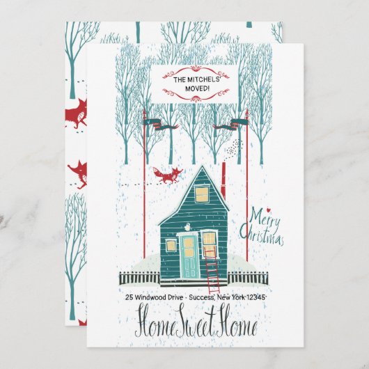 Winter Home Nieuw Adresaankondiging Aankondiging (Voorkant / Achterkant)