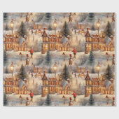 Winter Home Sneeuwdorp Cadeaupapier (Vlak)