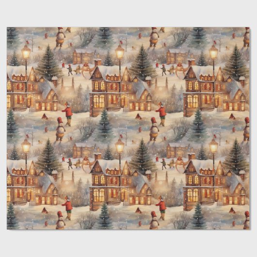 Winter Home Sneeuwdorp Cadeaupapier (Vlak)