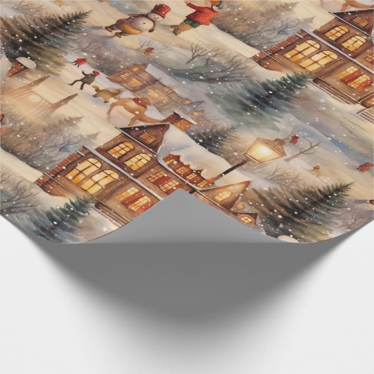 Winter Home Sneeuwdorp Cadeaupapier (Hoek)