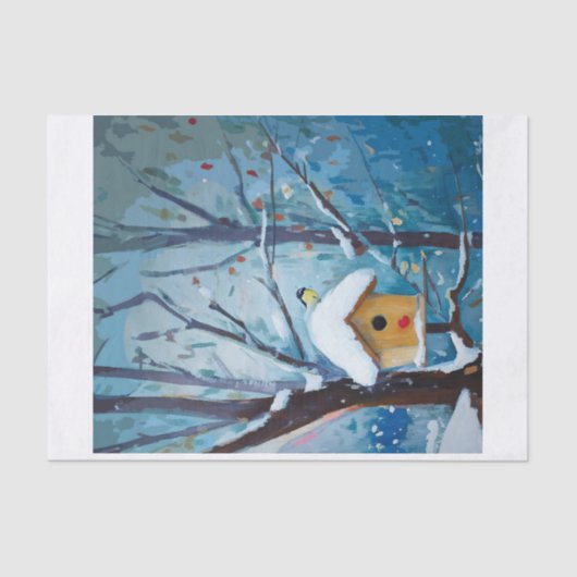 Winter Home, Snowy Birdhouse Tissuepapier (Voorkant)