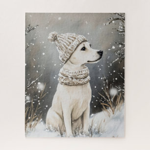 winter Hond Gebreide Muts Sneeuw Legpuzzel