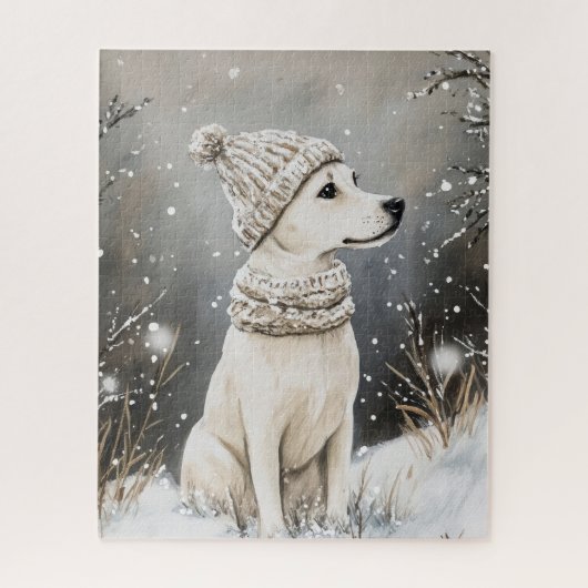 winter Hond Gebreide Muts Sneeuw Legpuzzel (Verticaal)