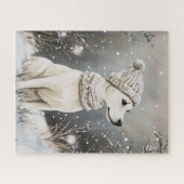 winter Hond Gebreide Muts Sneeuw Legpuzzel (Horizontaal)