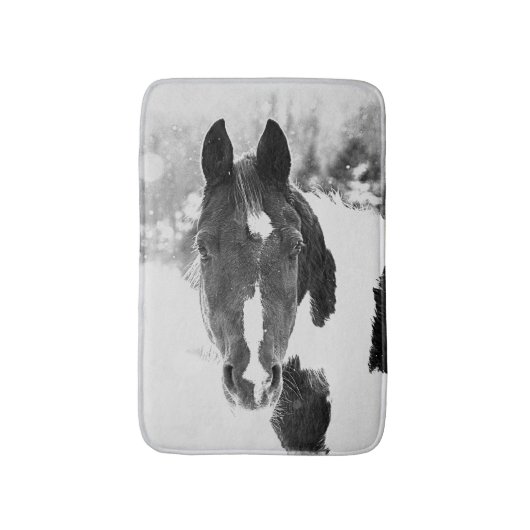 Winter Horse Black en White Badmat (Voorkant Verticaal)