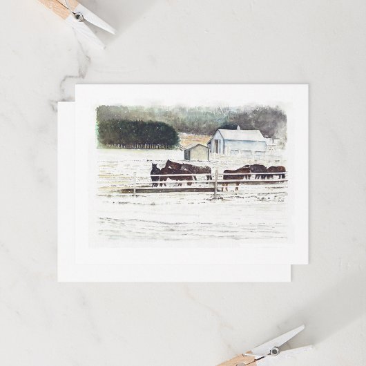 Winter Horse Boerderij Waterverf