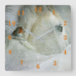 Winter Horse en Robin Vierkante Klok