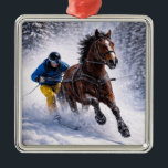 Winter Horse Holiday Ornaments Metalen Ornament<br><div class="desc">Dynamic winter horse skijoring design capturing  the beauty,  strength and motion of this exciting sport. Perfect for horse lovers,  equestrian enthusiasts and fans of powerful horse imagery.</div>