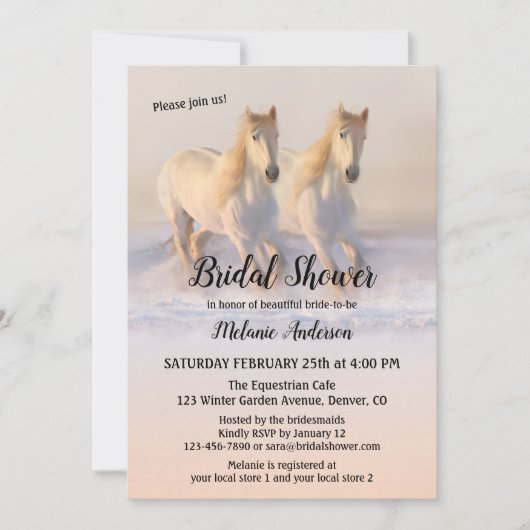 Winter Horses in Sneeuwbridal Shower Invitation Kaart (Voorkant)