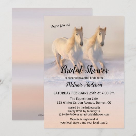 Winter Horses in Sneeuwbridal Shower Invitation Kaart (Voorkant / Achterkant)