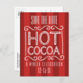 Winter Hot Cocoa Party Red de datum redden Aankondigingskaart (Voorkant / Achterkant)