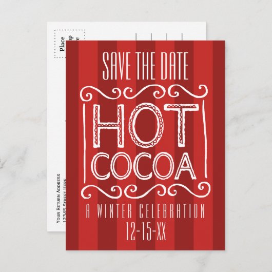 Winter Hot Cocoa Party Red de datum redden Aankondigingskaart (Voorkant / Achterkant)