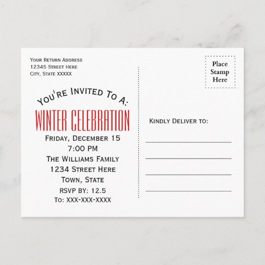 Winter Hot Cocoa Party Red de datum redden Aankondigingskaart (Achterkant)